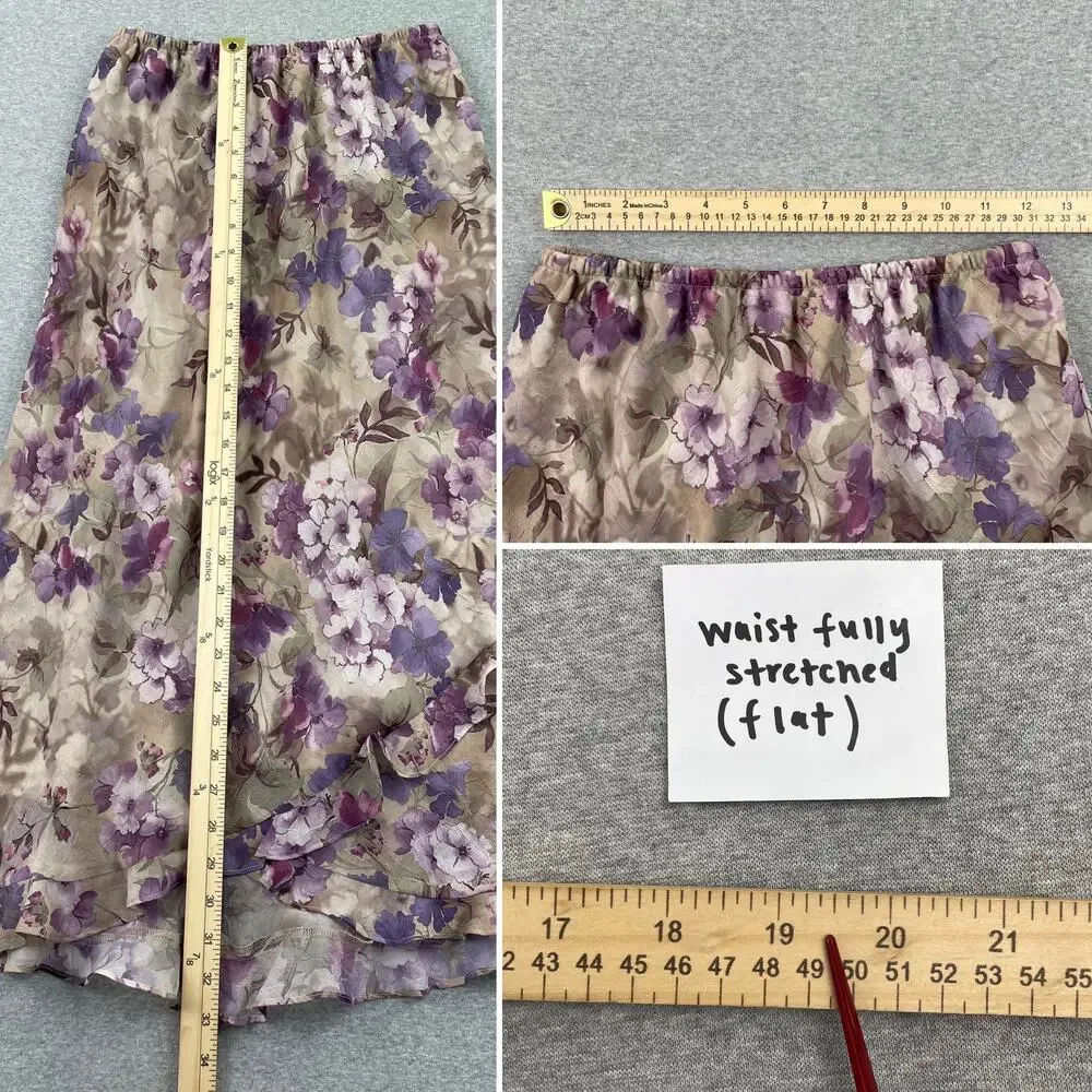 90s VTG Fairy Grunge 2-pc Floral Maxi Skirt Set 8P Purple Whimsigoth Ruffle Trim